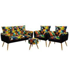Namoradeira e 2 Poltronas Beta com Puff Solar F-015 Sued Estampado Col