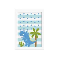 Quadro Infantil Dinossauro Baby Azul 22x32cm Moldura Branca - Quartinh