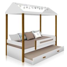 Cama Casa Montessoriana Com Auxiliar Com Colchões E Bolinhas