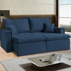Sofá Cama Dallas 230 Cm sem Caixa  Veludo Azul Marinho - DECOR LAR
