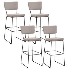 Kit 4 Banquetas Alta Para Cozinha Sala De Jantar Base em Aço Fixa Alla