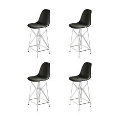 Kit 4 Banquetas Bistrô Alta Eames Preta Base Ferro Branco - Cor: Preto