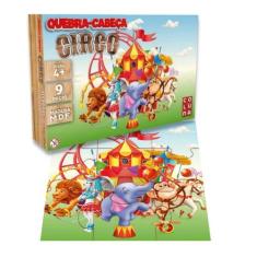 Quebra Cabeça Animais Circo 9 Peça Madeira MDF Bebes +2 Anos - Pais e 