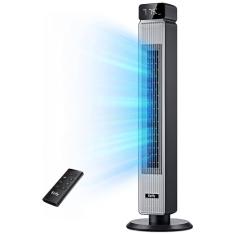 Ventilador de Torre para Quarto, Ventilador de Piso, Silencioso 30dB, Oscilação 90°, 6 Velocidades, 4 Modos, Timer 12H, Controle Remoto,Ezify,Preto