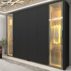 Guarda Roupa Casal com Vidro Reflecta LED e Pés 6 Portas Innova Gelius