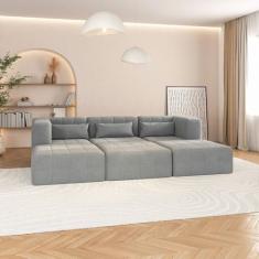 Sofá Modular 02 Cantos 01 Poltrona e 03 Puffs Easybox Cabecasa Madeiramadeira Cinza Claro