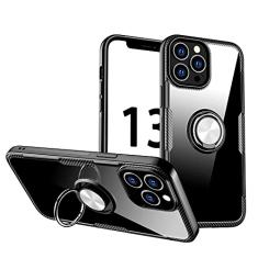 SORAKA Capa transparente para iPhone 13 Pro Max com suporte para anel,capa de PC rígida transparente Capa iPhone 13 Pro Max com placa de metal para suporte magnético de telefone para carro