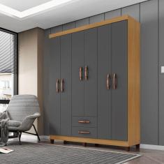 Guarda-roupa Casal Itapema 6 Portas 2 Gavetas Carvalho Americano/ Grafite