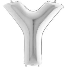 Balão Metalizado Prata Letra Y - 1 Metro