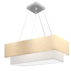 Lustre Pendente Duplo Retangular Vivare Md-4138 Cúpula em Tecido 70x30cm x 60x25cm - Bivolt
