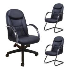 Kit 3 Cadeiras Escritório Day Pretas 1 Giratória E 2 Fixas - MOVELARIA