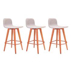 Kit 3 Banquetas Baixa Linea Aço Cobre Assento Cinza