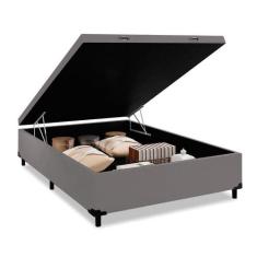 Cama Box com Baú Casal 1,38m com 41cm de Altura Prince Suede Cinza - K