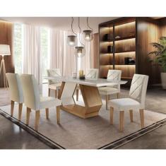 Conjunto Sala de Jantar Lara 6 Cadeiras Berlim Rufato, Veludo Creme/Of