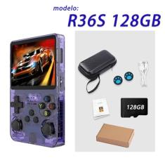 r36s console portatil，128GB Cartão de memória TF, sistema Arkos 2.0, 1 GB de RAM e mais de 39.000 jogos de outros consoles integrados，games e consoles，Console de videogame retrô (Roxo)