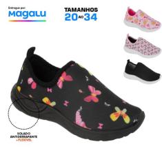 Tênis menina feminino estampado sola preta solado escuro antiderrapant