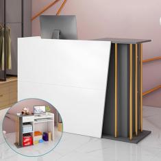 Mesa de recepção com balcão, balcão de recepção moderno com gavetas e prateleiras de armazenamento, mesa de computador de escritório com grande armário de armazenamento, para lobbies salão, sala de