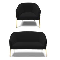 Sofá Namoradeira E Poltrona Pé De Ferro Dourado Stella Linho D03 - D'rossi Cor A79 Preto