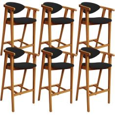 Kit 06 Banquetas Alta Para Cozinha Bancada Bar Sala De Jantar Fixa Cecília L02 Bouclê Preto - Lyam