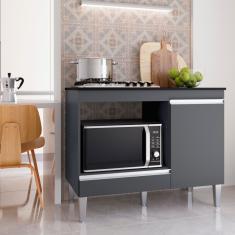 Balcão Para Cooktop Carla 1 Porta Preto - Ajl Móveis Cinza