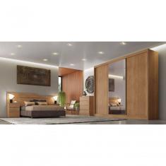 Guarda Roupa Casal Logan 3 Portas de Correr 8 Gavetas MDF com Espelho Cumaru Móveis Novo Horizonte