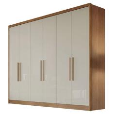 Guarda Roupa Casal New Messina 6 Portas 8 Gavetas MDF Cumaru 25 Fendi Móveis Novo Horizonte