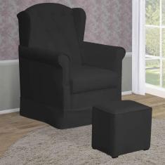 Poltrona Amamentação Balanço Manu Com Puff Corano Preto