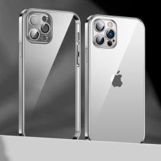 Capa de telefone com revestimento de lente para iPhone 14 11 12 13 Pro Max Mini XS XR 7 8 14 Plus SE 2020 Capa de proteção de câmera de luxo, prata, para iPhone 14 Plus