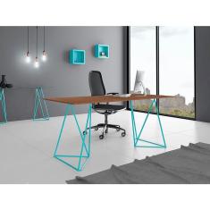 Escrivaninha Bela Vista Cavalete Tampo Imbuia Base Ferro Azul Turquesa - Preto