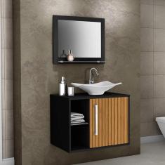 Gabinete para Banheiro com Cuba e Espelheira Baden Móveis Bechara Preto Fosco/Ripado