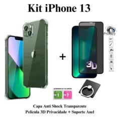 Kit Capinha Transparente + Película Privacivade de Vidro 3D + Suporte 