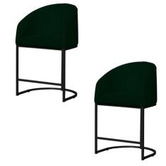 Kit 02 Banco Banqueta Poltrona Mia Base Metal Preta Suede - Fina Mobíl