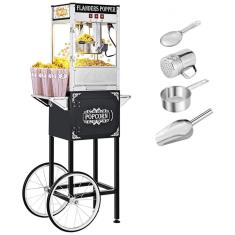 Carrinho de Pipoca Elétrico Retro Produz até 32 Xícaras de Pipoca por Vez, 110V 850W, ROVSUN, Preto