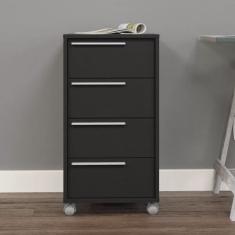 Gaveteiro 4 Gavetas com Rodízios Maia Politorno Preto