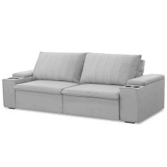 Sofá Retrátil Reclinável 3 Lugares 225cm Baluart F05 Veludo Prata - Mpozenato