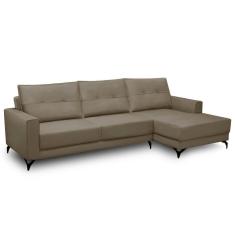 Sofá 4 Lugares Com Chaise Direito 265cm Soreh F05 Veludo Castor - Mpozenato