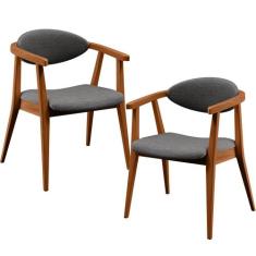 Kit 02 Poltronas Decorativas Para Sala de Estar Cecília L02 Linho Cinz