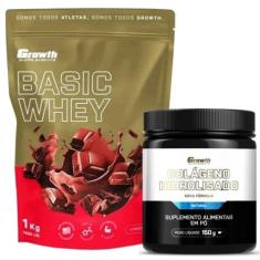 Whey Protein Basic 1Kg + Colágeno Em Pó 150g Growth, Chocolate
