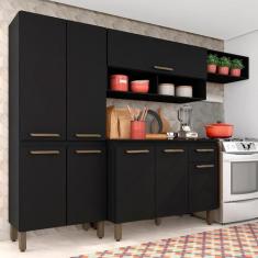 Armário De Cozinha Modulada Tieli 4 Peças Preto Fosco - Móveis Arapong