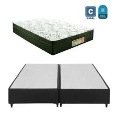 Cama box casal bi partida preto + colchão mola ensacada 138x188x24 Inmetro