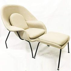 Poltrona Womb Chair com puff tecido linho bege - Poltronas do Sul