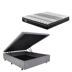 Cama Box Baú Casal 138x188cm em Courino com Colchão GranSleep Molas Verticoil Ecoflex Cinza/Preto
