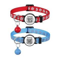 Coleira reflexiva para gatos com etiqueta de identificação de animal de estimação, coleira para gatos separada, coleira de gato com etiqueta de nome de código QR, coleira de gato com sinos,