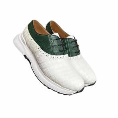 Tênis masculino autêntico de pele de crocodilo de cor mista, couro de jacaré, exótico, genuíno, masculino, com cadarço macio, Verde, 41