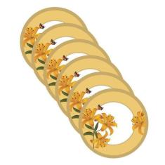 Sousplat Flores Amarelo - NSW, com base, 6 Peças