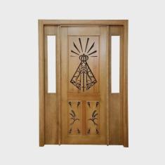 Portal Madeira Maciça Vitrô Duplo Santa Entalhada Completa 153x213x16cm Cedro Rosa