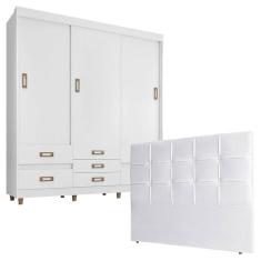 Quarto de Casal Guarda Roupa 37020 com Cabeceira Luiza 140 cm Branco – Araplac