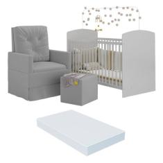 Berço com Colchão Incluso Poltrona de Amamentação e Puff Olaf Multimóv