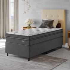 Conjunto Cama Box Solteiro Zoe Com Molas Ensacadas 088 X 188 X 65 Cinza