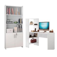 Conjunto Para Escritório 2 Peças Com Escrivaninha E Armário Branco Notável Móveis Branco